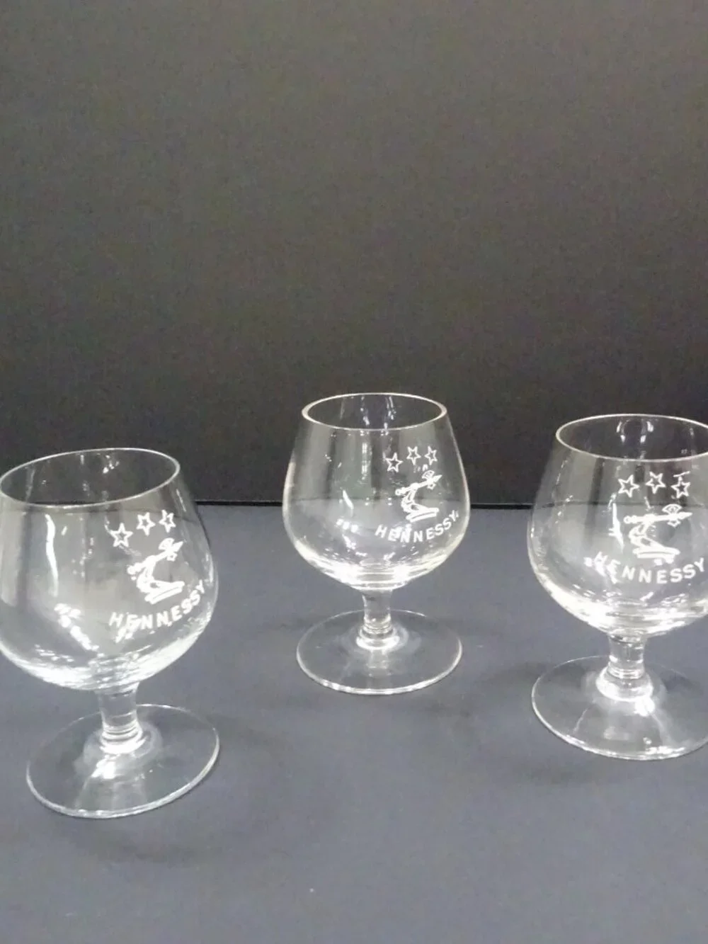 Hennessy Clear Cognac Snifter Glasses Set of 3 Vintage Barware